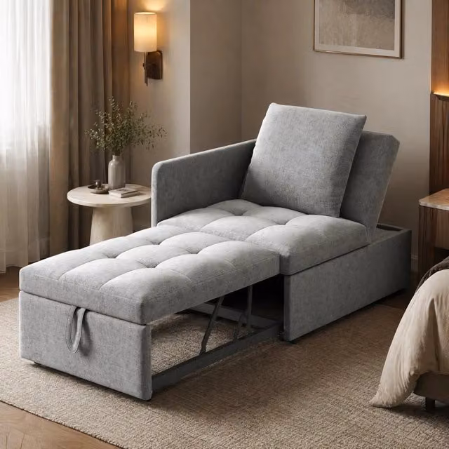 Divano letto 3 in 1 trasformabile con schienale reclinabile a 5 posizioni; 177x68x65 cm; grigio