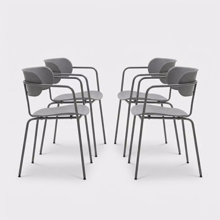 Set di 4 sedie in metallo e polipropilene dal design moderno Asmar - Grigio