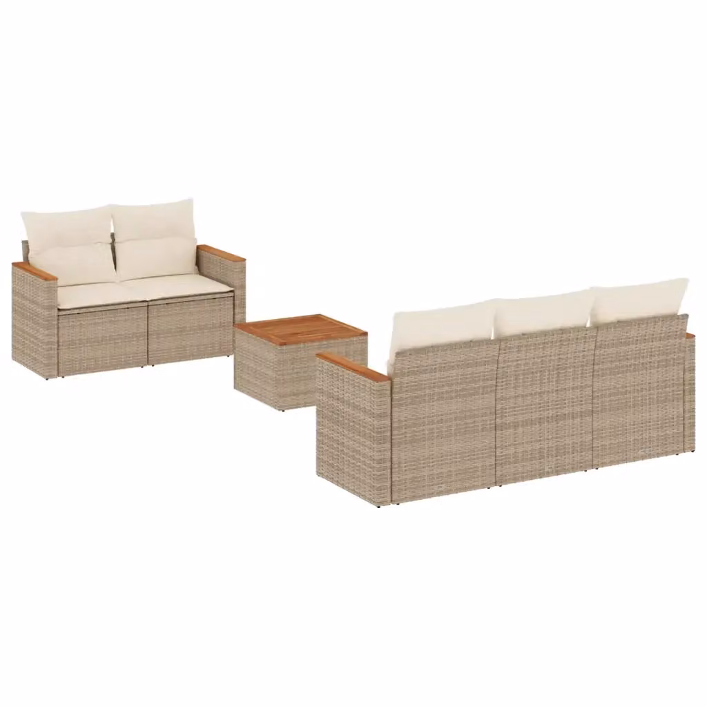 vidaXL Set Divano da Giardino a L 6 pz con Cuscini Beige e Tavolino in Polyrattan e Metallo – 2