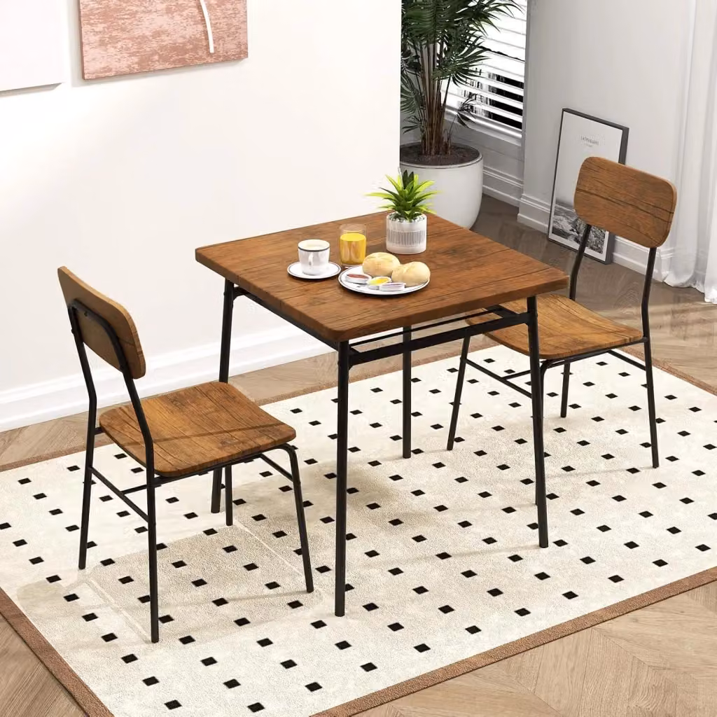 Set Mobili da Bar Costway con Tavolo Quadrato e 2 Sedie Marrone – 2