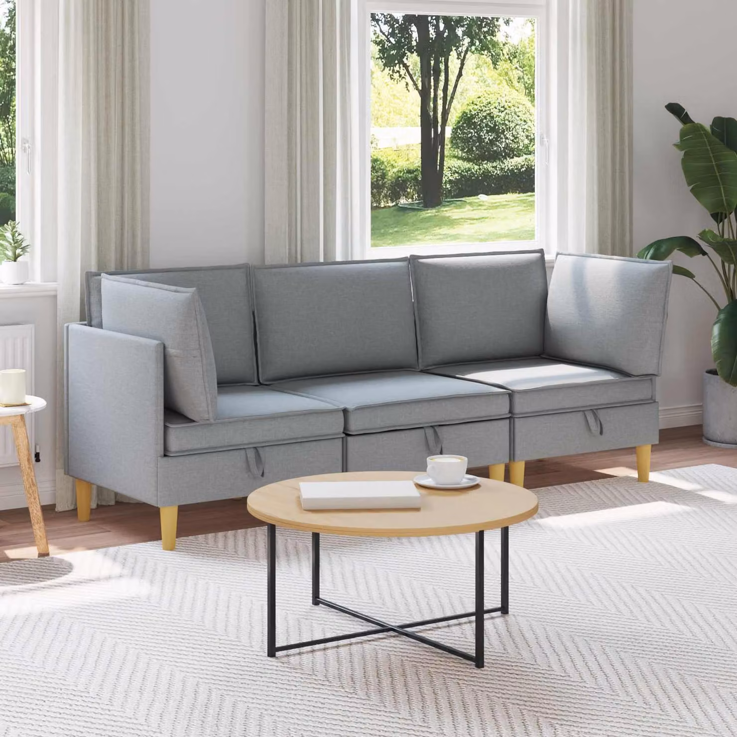 Set di divani modulari vidaXL in tessuto grigio con spazio di archiviazione, design moderno a L per il tuo soggiorno, 3 pezzi