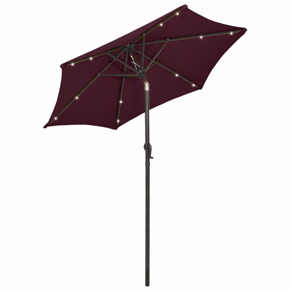 Ombrellone da Giardino con LED Bordeaux 200x211 cm in Alluminio