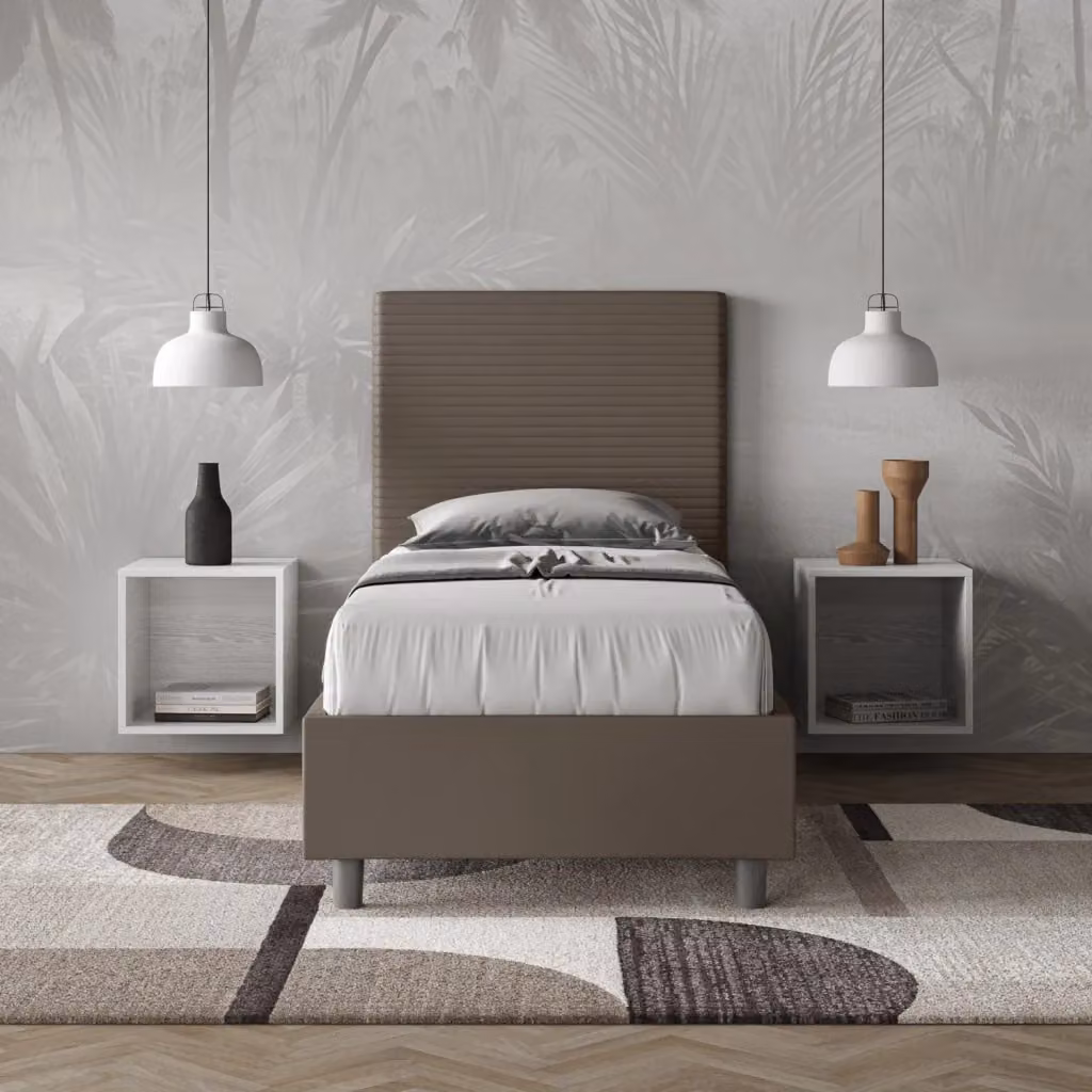 Letto Singolo Moderno GIORDANOSHOP in Colore Beige con Struttura Imbottita e Rete Rigida L: 80 cm, P: 210 cm, H: 122 cm – 2