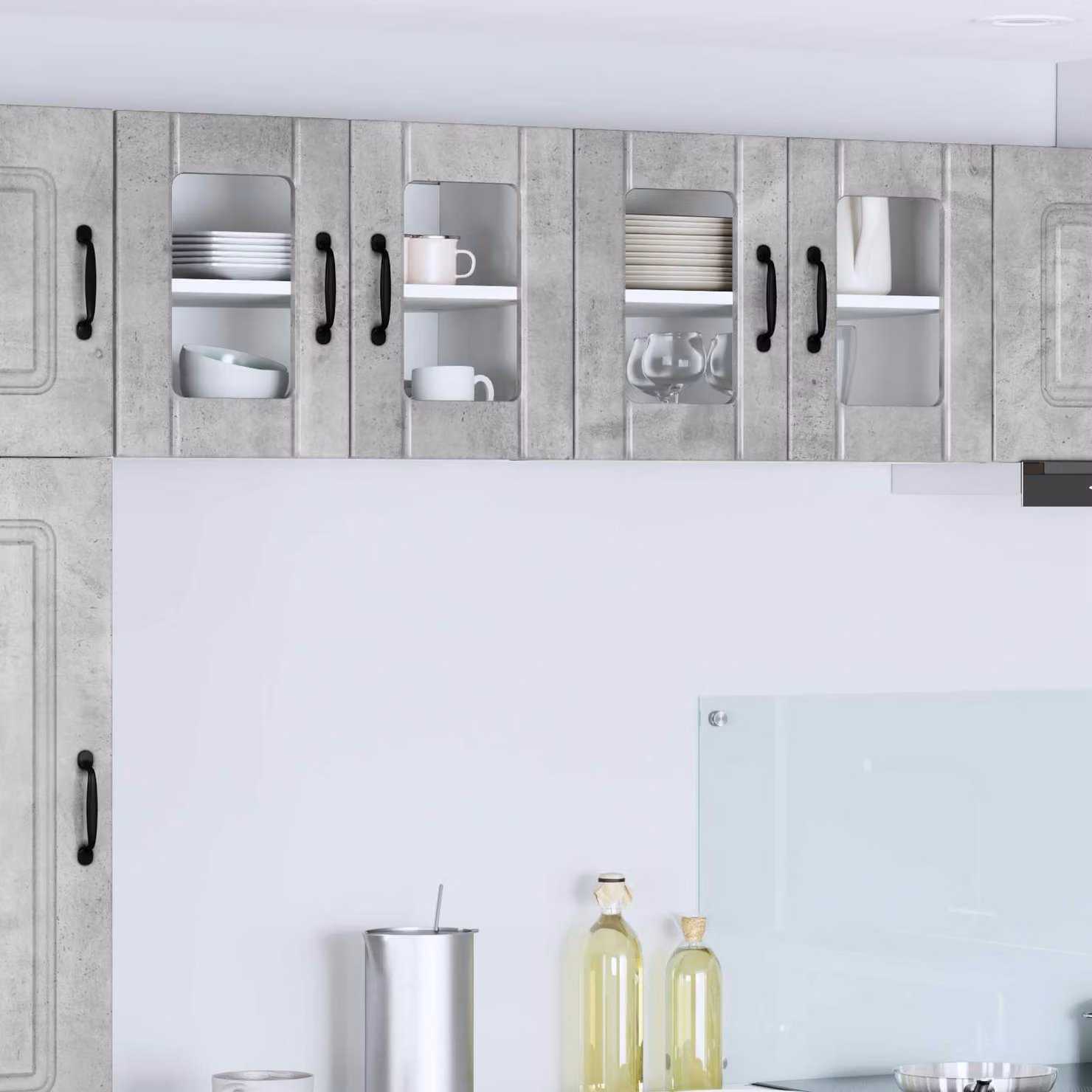 Mobile da parete LUCCA vidaXL in legno e vetro, Grigio Cemento, L 60 x P 31 x H 40 cm