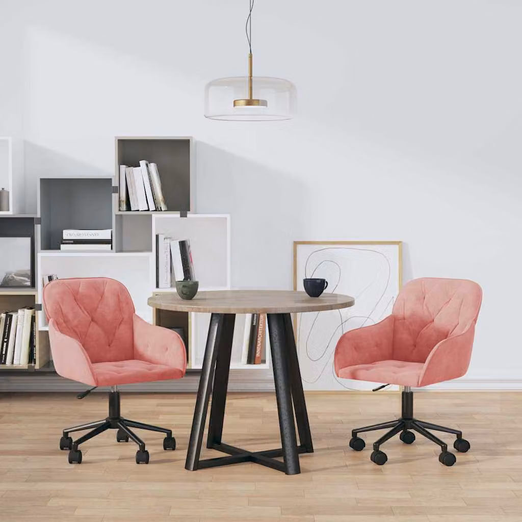 Set di 2 sedie da pranzo girevoli vidaXL in velluto rosa con ruote e struttura in metallo e legno – 1