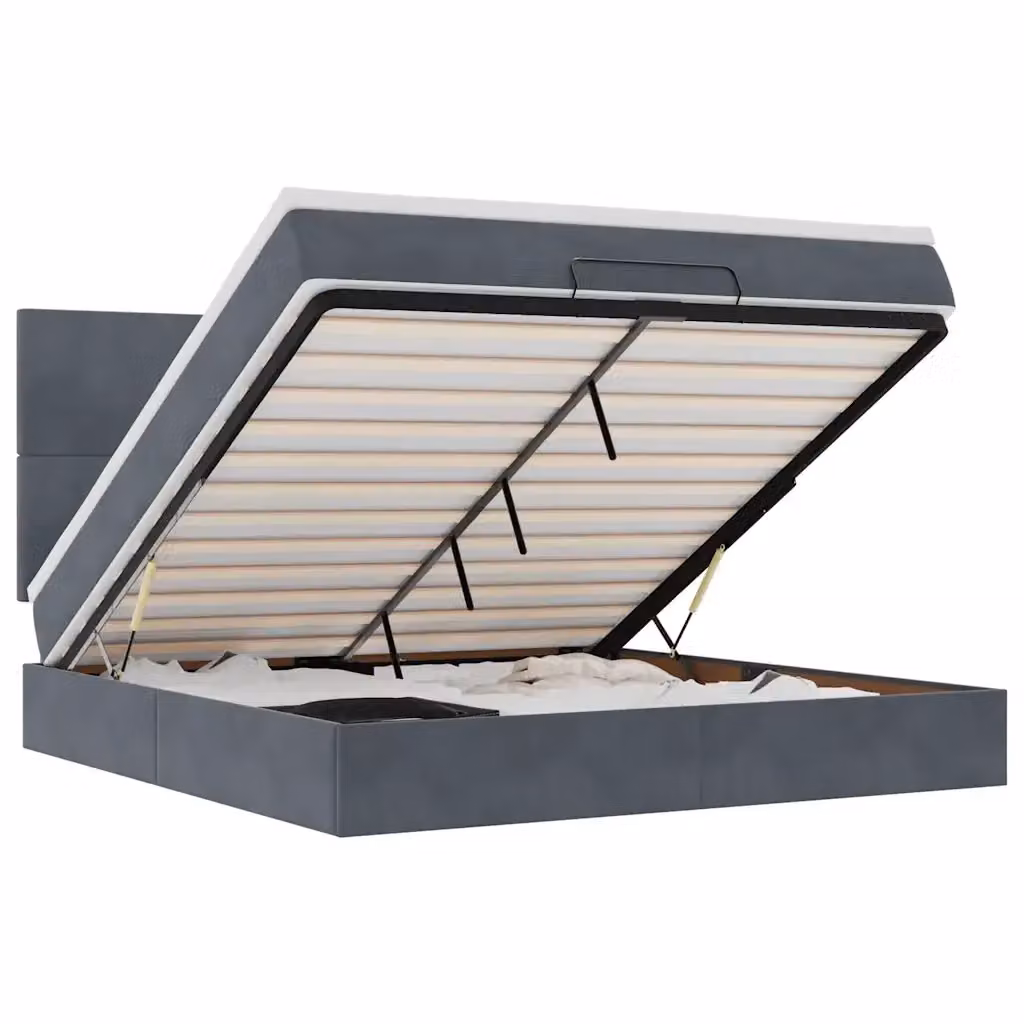 Letto con contenitore a sollevamento vidaXL in velluto con materasso L: 180 cm, P: 200 cm, H: 280 cm, disponibile in grigio e bianco – 2