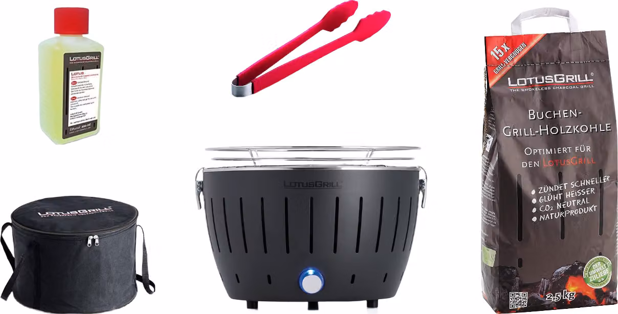 LotusGrill S Small Compact starter set grigio antracite griglia a carbone 5 pezzi