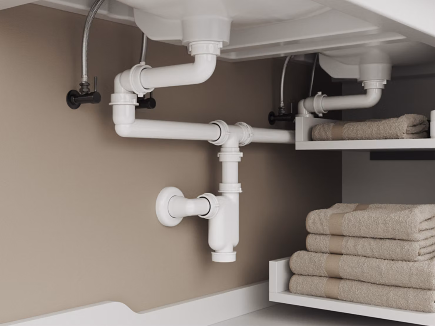 Aqua Bagno sifone salvaspazio per mobili da bagno doppio scarico - DN32 - plastica bianca