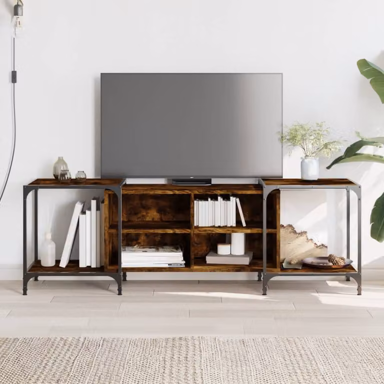 Mobile Porta TV vidaXL Rovere Fumo in Legno e Metallo con Ruote L: 153 cm, P: 37 cm, H: 50 cm
