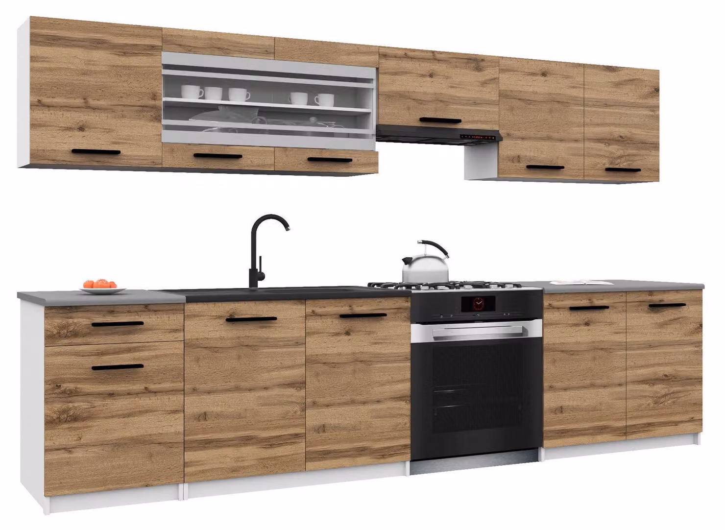 Belini - Angolo cottura moderno ITALIA 4 - Mobili da cucina 260 cm color oro-marrone - Cucina componibile con pensili, mobili base e piani di lavoro