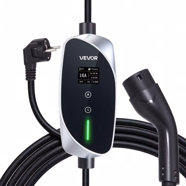 Wallbox mobile, 3,6 kW 16 A, caricatore portatile per veicoli elettrici di tipo 2, caricatore monofase per veicoli elettrici con cavo di ricarica da 6 m, spina Schuko 16 A, LCD, stazione di ricarica regolabile per veicoli elettrici, scatola di controllo I