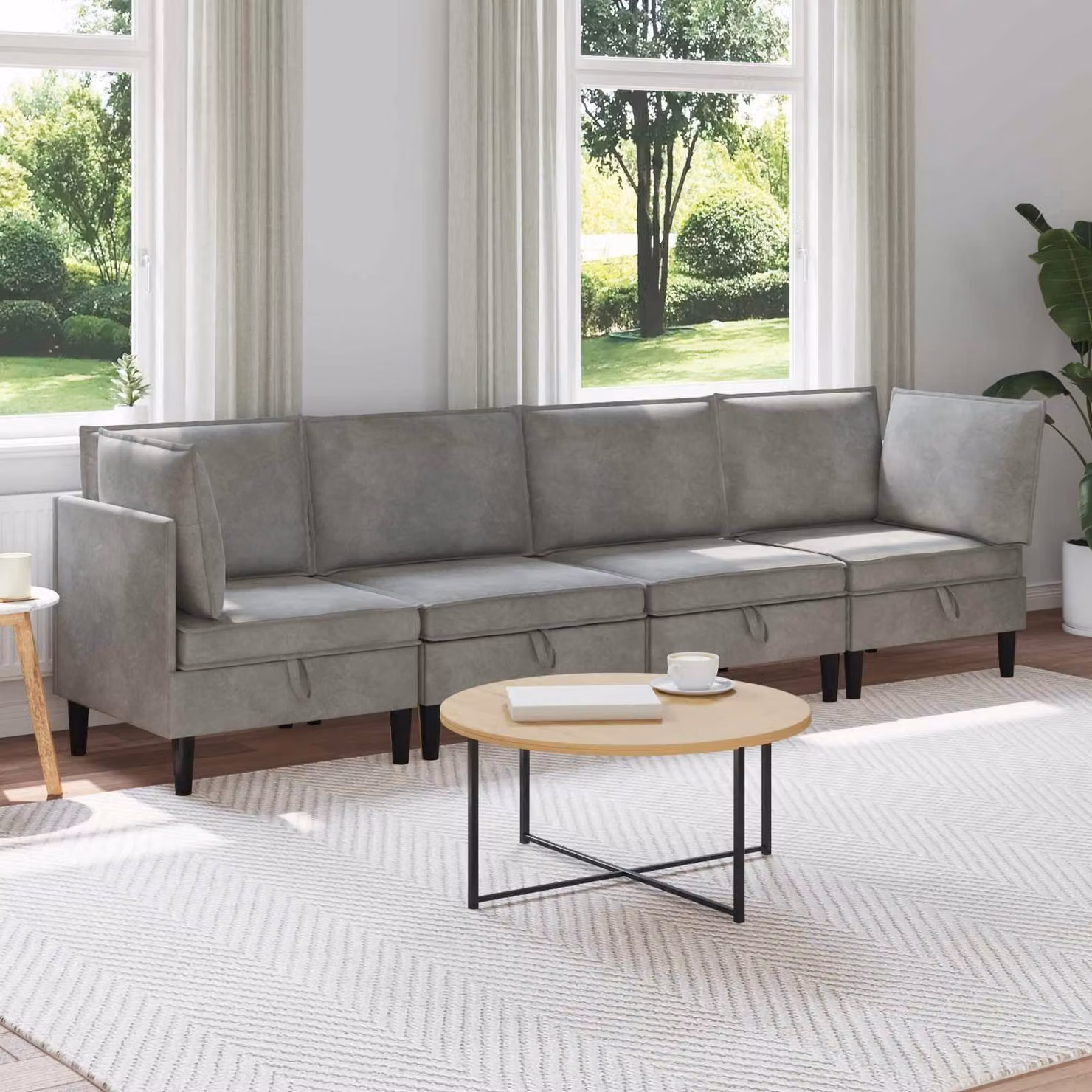 Set di mobili per il soggiorno vidaXL in velluto grigio con divano angolare a L e 4 pezzi coordinati