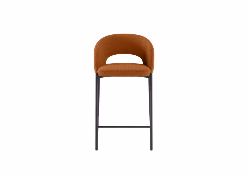 Sgabello da cucina e sala da pranzo Greta Stones con seduta e schienale in tessuto arancio e gambe in metallo resistente - Design moderno – 2