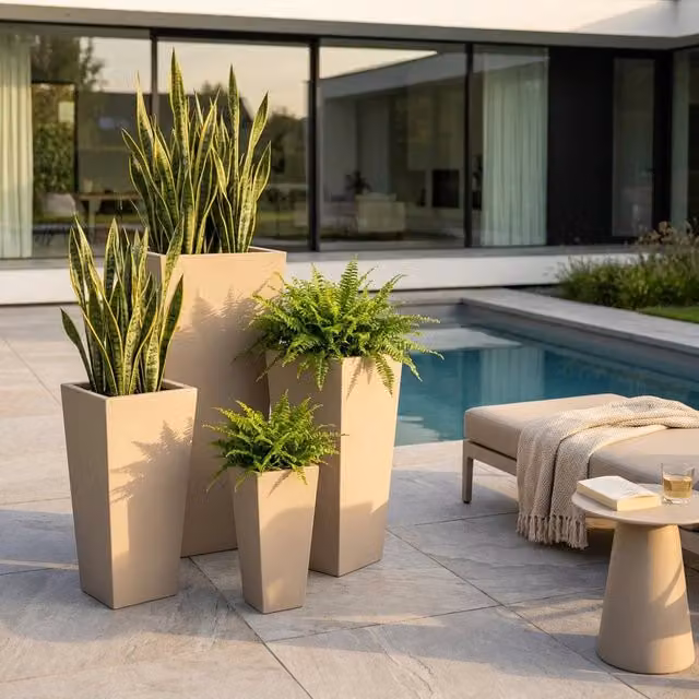 Set di 4 vasi da Giardino in Fibra di argilla cm 43x43x89 - DERRICK