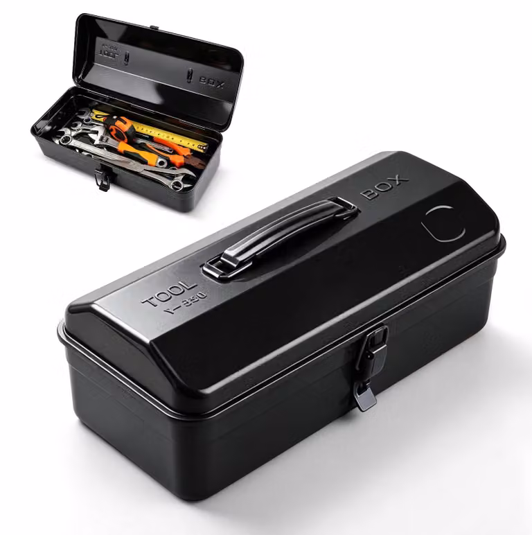 Omgoods - Custodia portatile per utensili, piccola e vuota, in metallo, dimensioni 37 x 16 x 12 cm