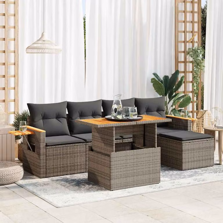 Maison Exclusive - Set Divano da Giardino 6pz con Cuscini Grigio Polyrattan Acacia