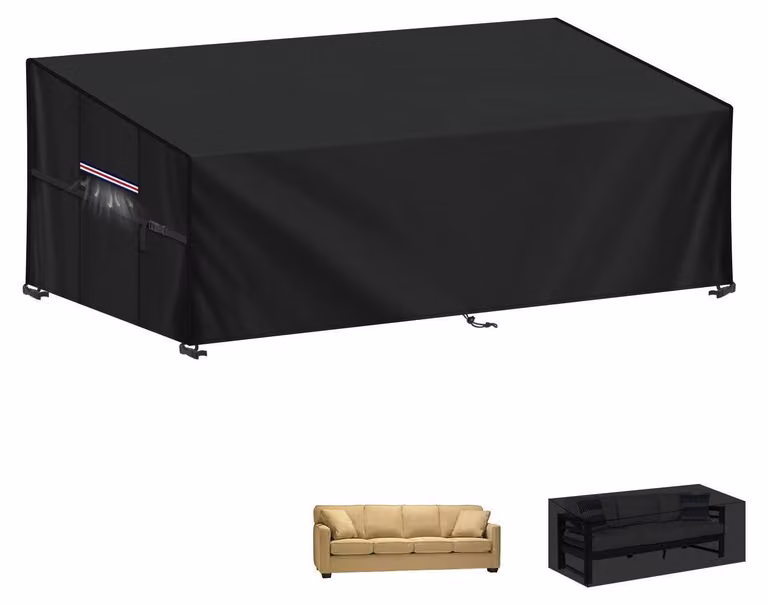 Copertura impermeabile per divano da giardino, adatta a divani da 3-4 posti, realizzata in tessuto Oxford 420D, dimensioni 220x85x71/61 cm