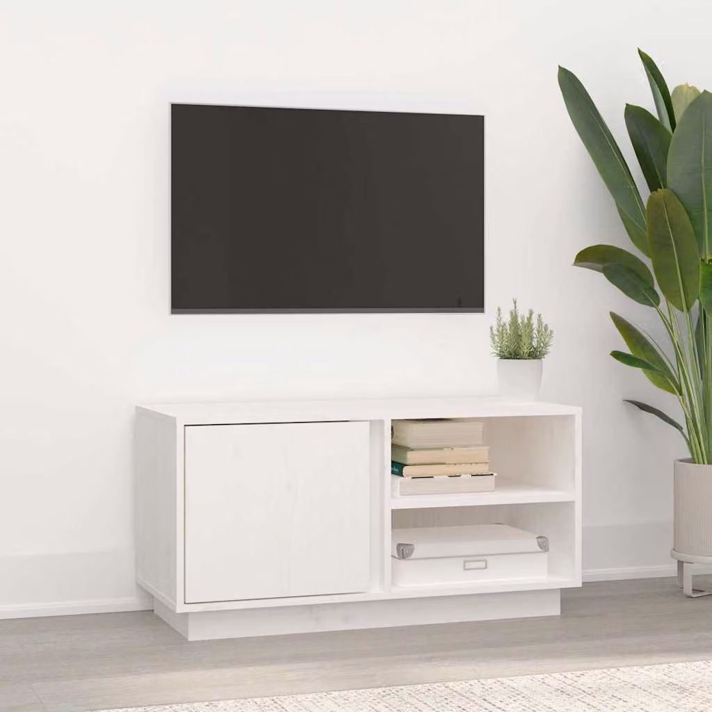 vidaXL Mobile Porta TV Bianco in Legno Massello di Pino L: 80 cm, P: 35 cm, H: 40,5 cm