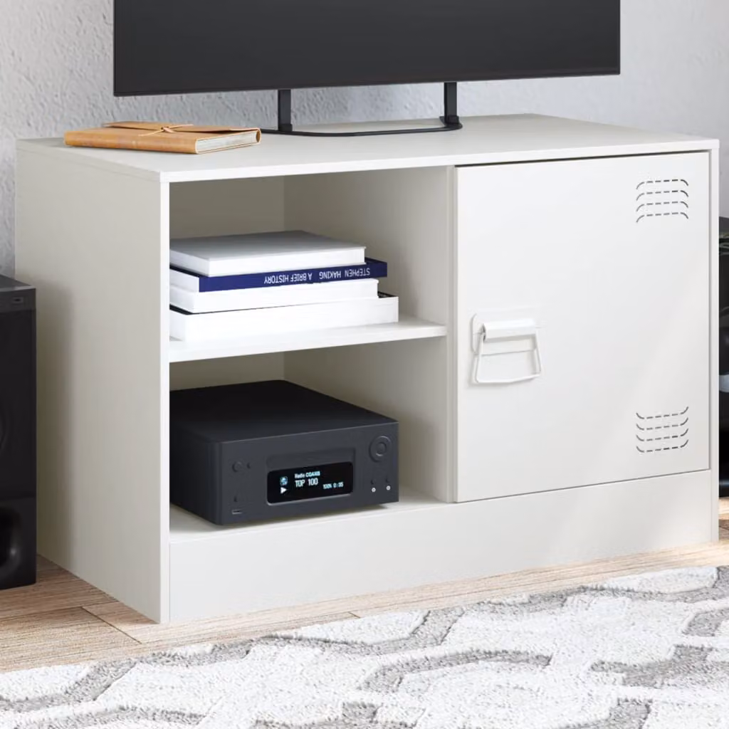 vidaXL Mobile Porta TV Bianco in Acciaio e MDF L: 67 cm, P: 39 cm, H: 44 cm