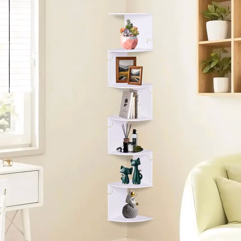 Omgoods - Scaffale angolare da parete con 7 ripiani, ideale per piccoli spazi