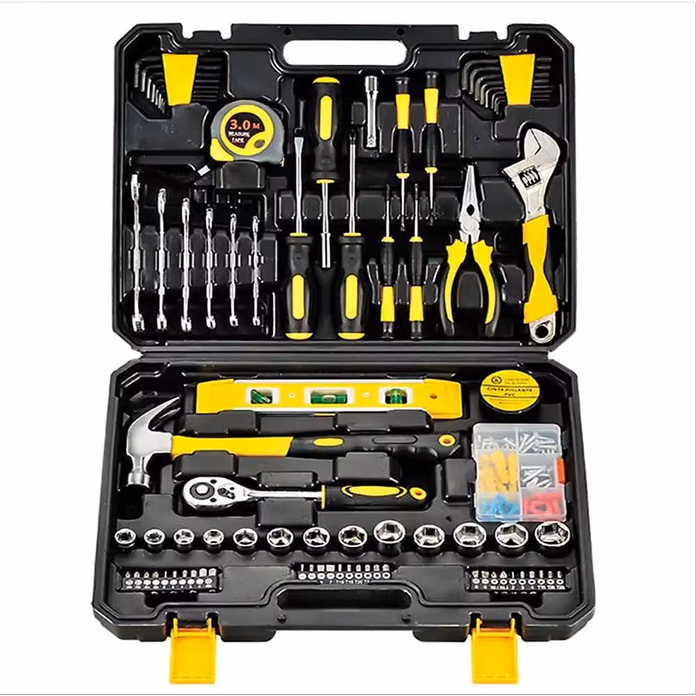 Set di attrezzi da 108 pezzi – Utensili manuali per uso domestico e automobilistico – Custodia in plastica – Ideale per lavori di bricolage e riparazioni auto – Set combinato