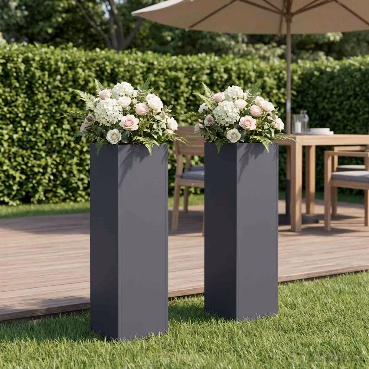 Set di 2 vasi da giardino vidaXL in metallo colore antracite, L/P/H: 20 x 20 x 75 cm