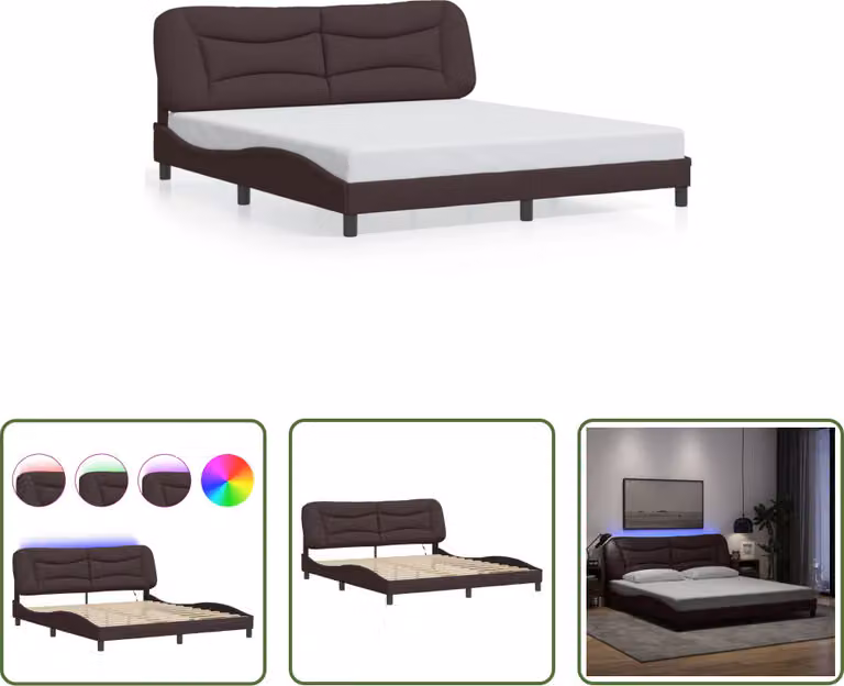 The Living Store Struttura letto con LED in tessuto marrone scuro 180x200 cm