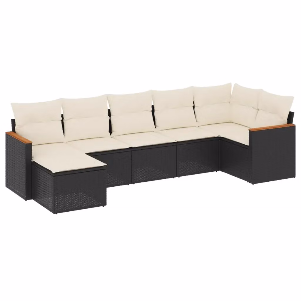 vidaXL Set Divani da Giardino a L con Cuscini 7pz in Polyrattan Nero e Legno di Acacia – 2