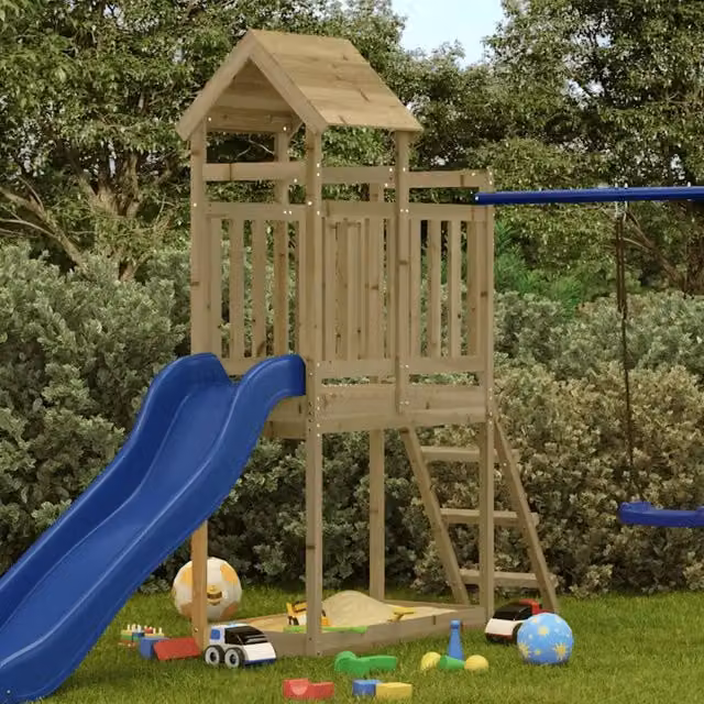 Torre per il gioco con scivolo e altalena vidaXL in legno multicolore L/P/H: 110 x 53 x 214 cm