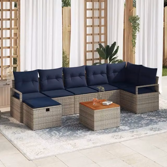 Set Divano da Giardino 8 pz Grigio polyrattan 3359549