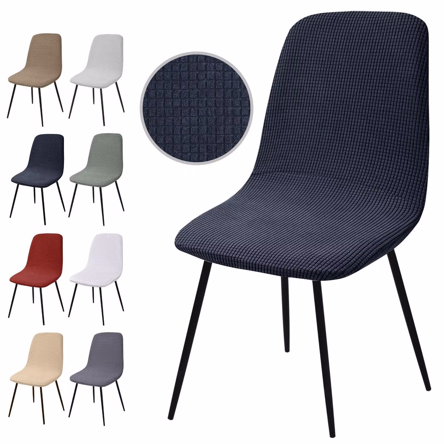 Set di coprisedie, tessuto jacquard, colore grigio scuro, 4 pezzi, rimovibili e lavabili, per sedie da pranzo