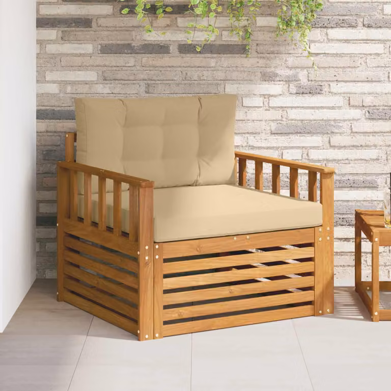 Divano da esterno moderno vidaXL in legno di acacia massello con cuscini beige e marrone