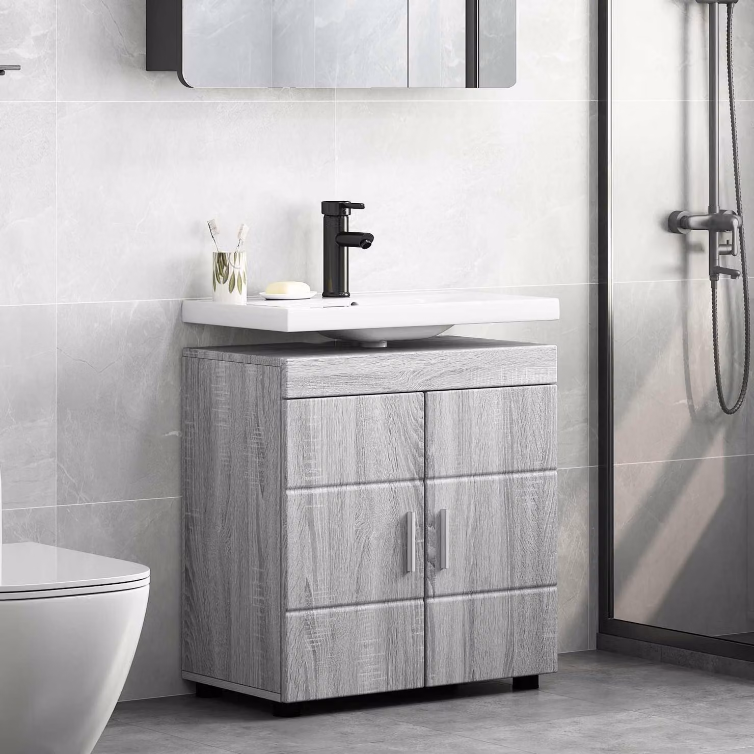 Set di armadi da bagno vidaXL TULUM moderno in MDF Grigio L: 60 cm, P: 34 cm, H: 63 cm