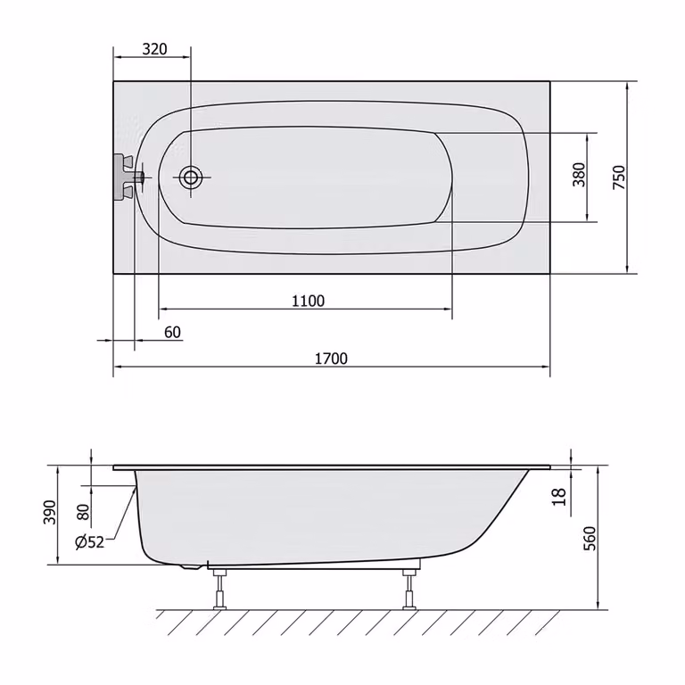 Vasche da bagno Polysan - Vasca da bagno 1700x750x390 mm, bianco 26711S