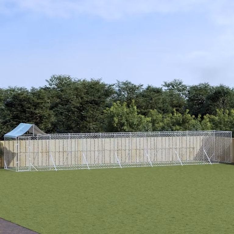 The Living Store Cuccia per cani da esterno con tetto Silver 14x2x2,5 m Acciaio zincato