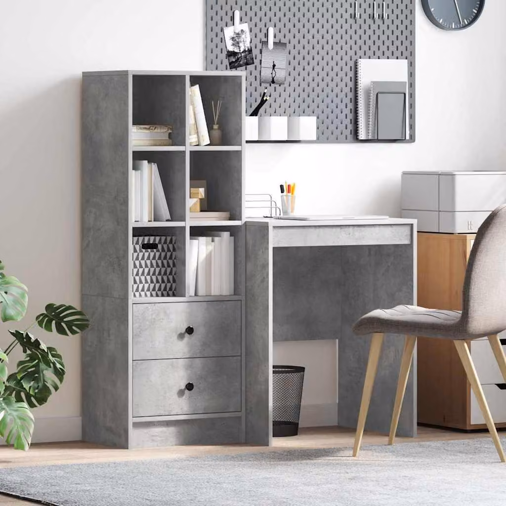 Maison Exclusive - Scrivania con cassetto 2 pcs Grigio cemento