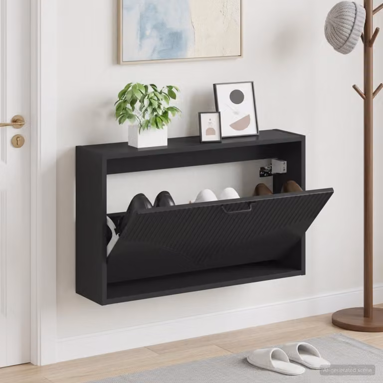 Mobiletto per scarpe da muro vidaXL HOORN nero moderno con scomparti basculanti L: 71 cm, P: 17 cm, H: 43 cm