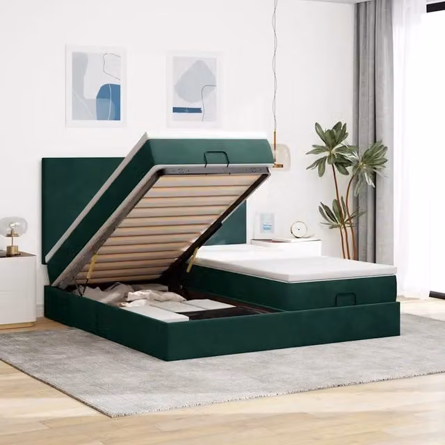 Letto con contenitore a sollevamento vidaXL in velluto verde L: 180 cm, P: 200 cm, H: 280 cm – 1