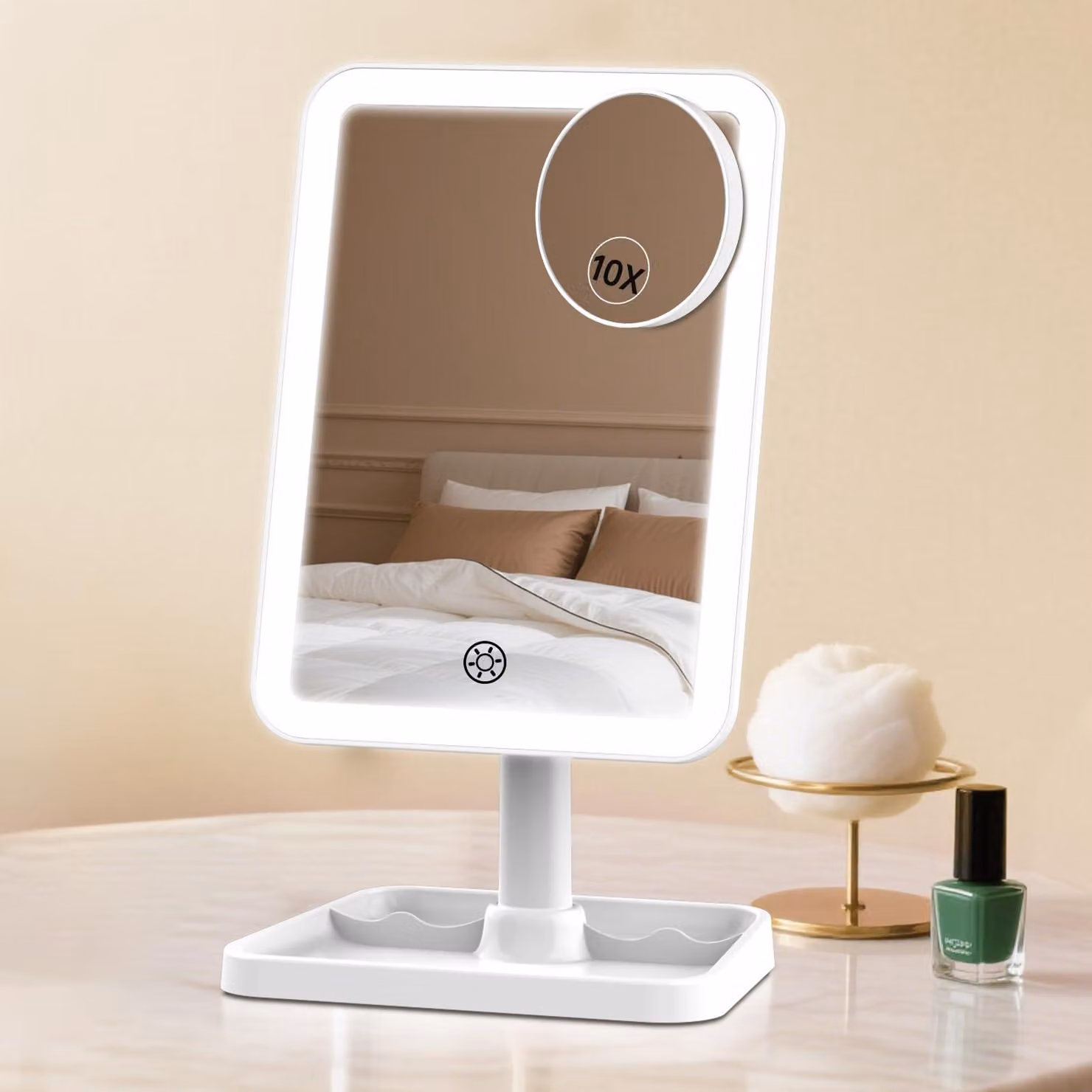 Specchio da trucco a LED, ricaricabile, con intensità regolabile, ingrandimento 10x, dimensioni 29,4x17 cm