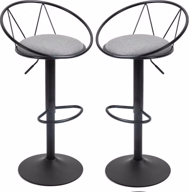 Sgabelli da bar Minimal con schienale e poggiapiedi, seduta imbottita in tessuto grigio e base girevole in metallo, altezza regolabile