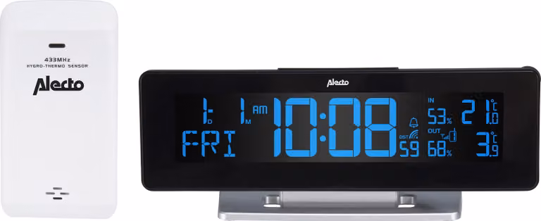 Alecto WS-2500 - Sveglia digitale con stazione meteo, nero/argento