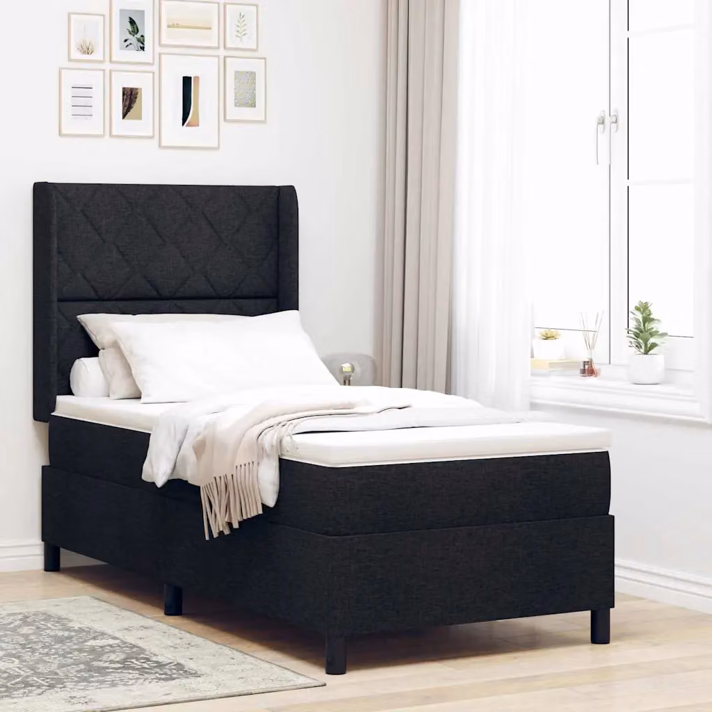 Letto a molle con illuminazione LED e testiera vidaXL, colore nero, L/P/H: 90 x 200 x 93 cm