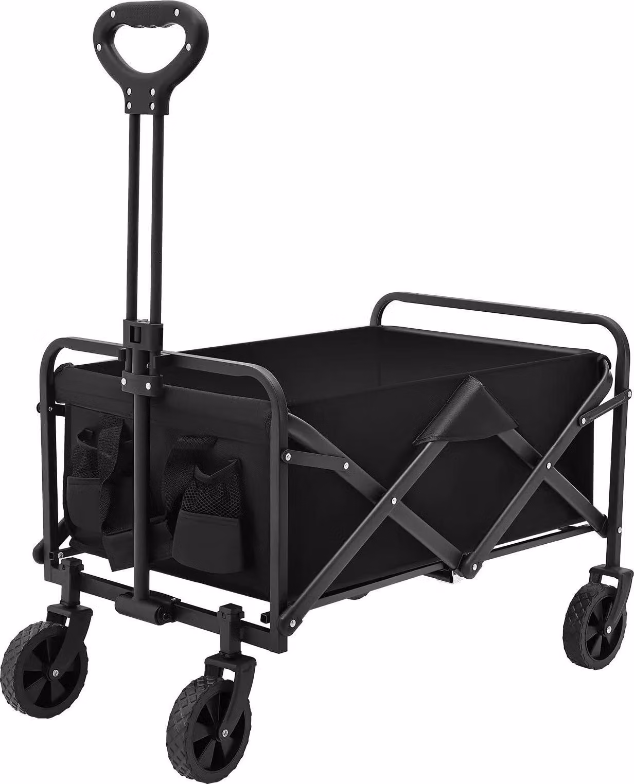 Carrello pieghevole - Carrello da giardino e da campeggio - Portata 80 kg - Telaio in tubolare d'acciaio - Tessuto Oxford e pannello cavo in PP - Portatile - Nero