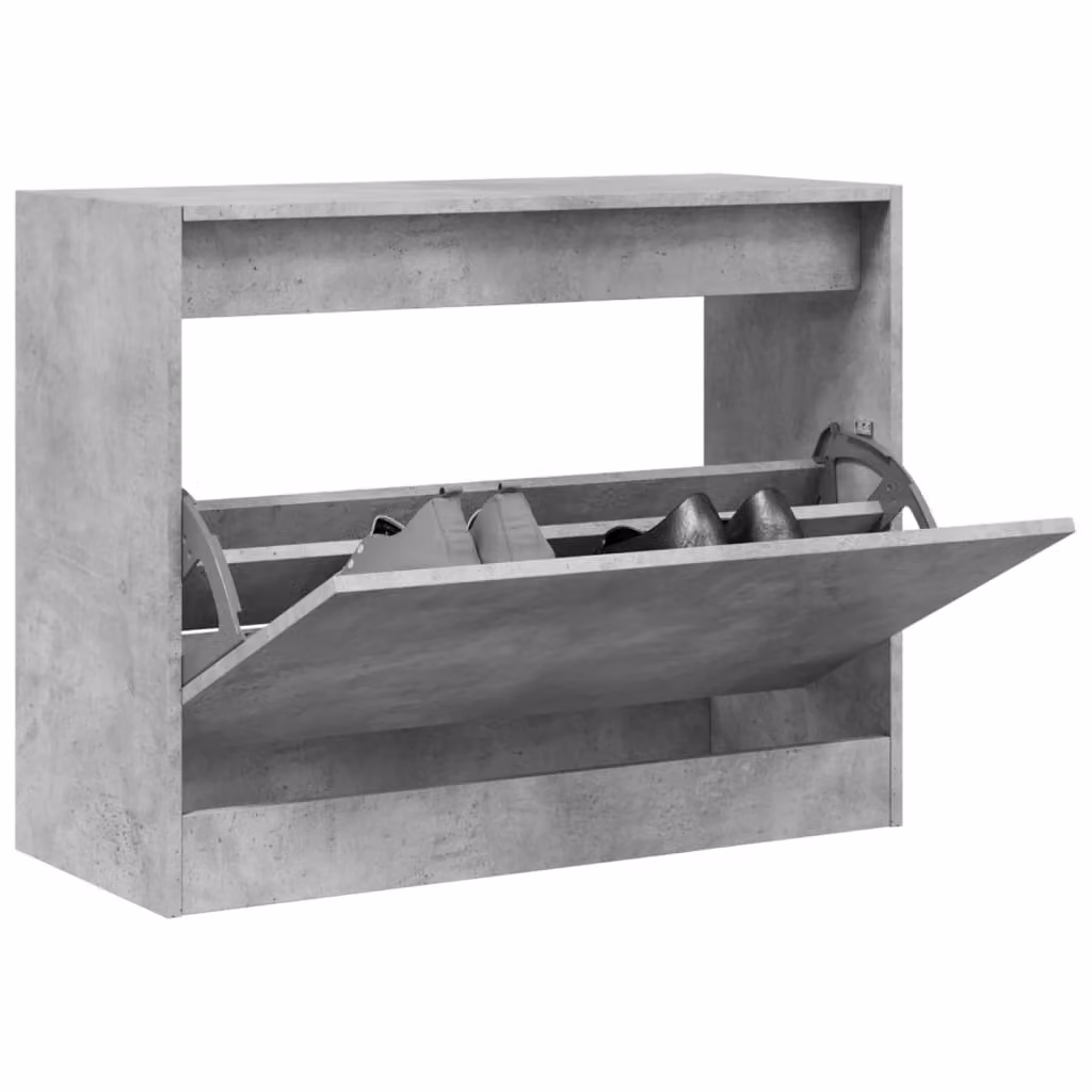 Scarpiera moderna vidaXL in legno grigio opaco con vani a ribalta, L 80 x P 34 x H 63 cm
