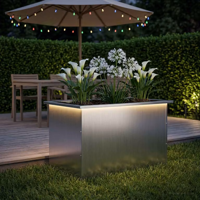 vidaXL Fioriera da giardino con LED Argento 50 x 80 x 48 cm