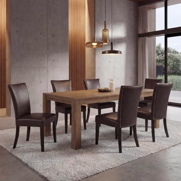 set di 6 sedie per sala da pranzo Chesterfield, sedia da cucina, rivetti certificati  ~ Pelle finta, marrone, gambe scure