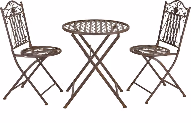 In And OutdoorSet bistrot Eska - tavolo da giardino in metallo - con 2 sedie da giardino - marrone - metallo robusto - resistente alle intemperie