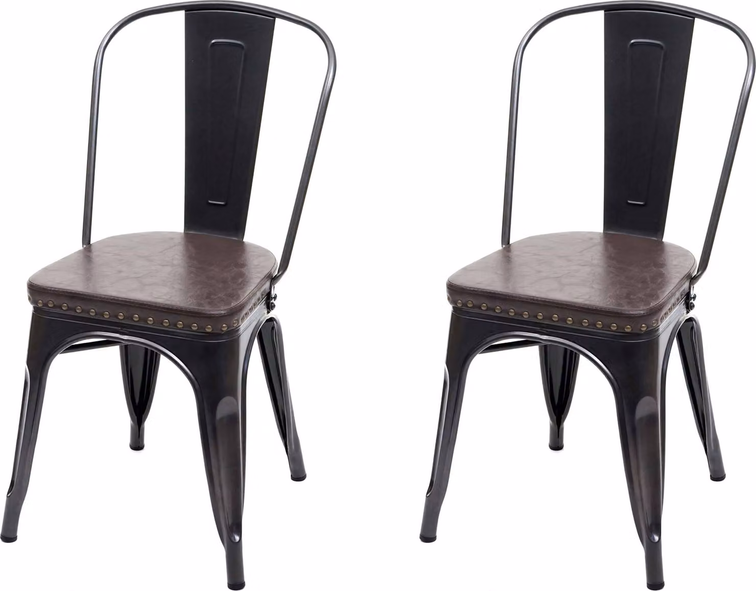 set di 2 sedie da sala da pranzo HWC-H10e, sedia da cucina sedia Chesterfield metallo ecopelle gastronomia industriale ~ nero-marrone