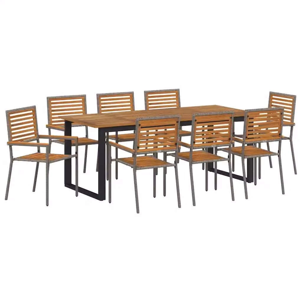 vidaXL Set da Pranzo per Giardino in Legno di Acacia Massello 9 Pezzi Grigio e Marrone – 2