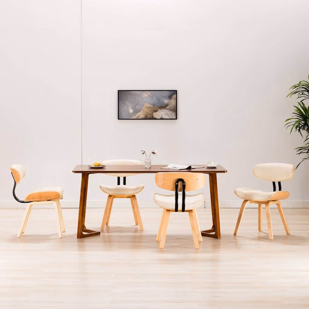 Set di 4 sedie da pranzo vidaXL in legno e similpelle color crema e marrone per cucina e sala da pranzo